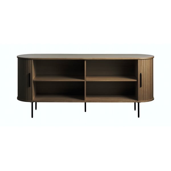 Brązowa komoda w dekorze dębu z drzwiami przesuwnymi 180x76x45 cm Nola – Unique Furniture-image-2