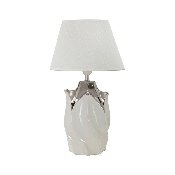 Biała/w kolorze srebra lampa stołowa ceramiczna z tekstylnym kloszem (wysokość 51 cm) Shiney – Mauro Ferretti