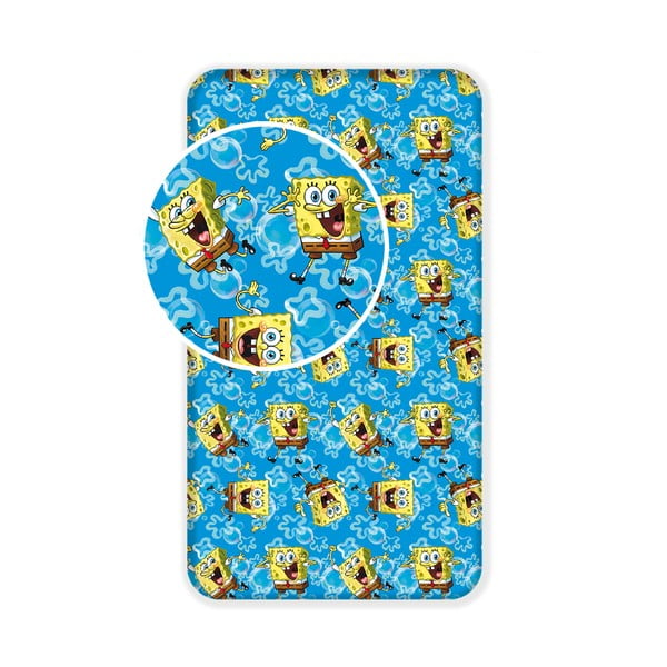 Niebieskie bawełniane prześcieradło dziecięce z gumką 90x200 cm Sponge Bob "Blue" – Jerry Fabrics