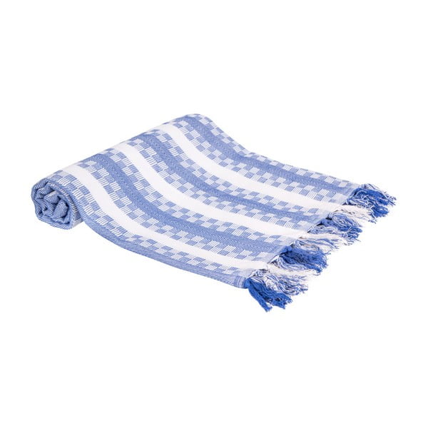 Niebieski ręcznik kąpielowy tkany ręcznie Ivy's Hande, 100x180 cm