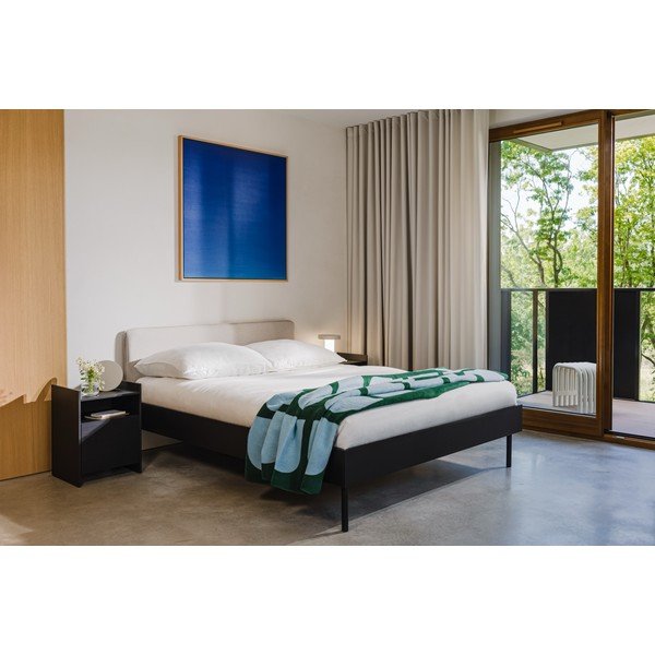 Czarne tapicerowane/z płyty wiórowej łóżko dwuosobowe ze stelażem 200x200 cm Streiko – noo.ma-image-3