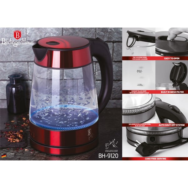 Czerwony czajnik elektryczny 1,7 l Burgundy Metallic Line – BerlingerHaus-image-3
