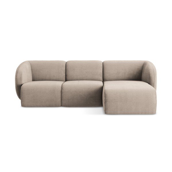 Jasnobrązowy narożnik z tkaniny szenilowej (prawostronny/z szezlongiem) Lani – Makamii