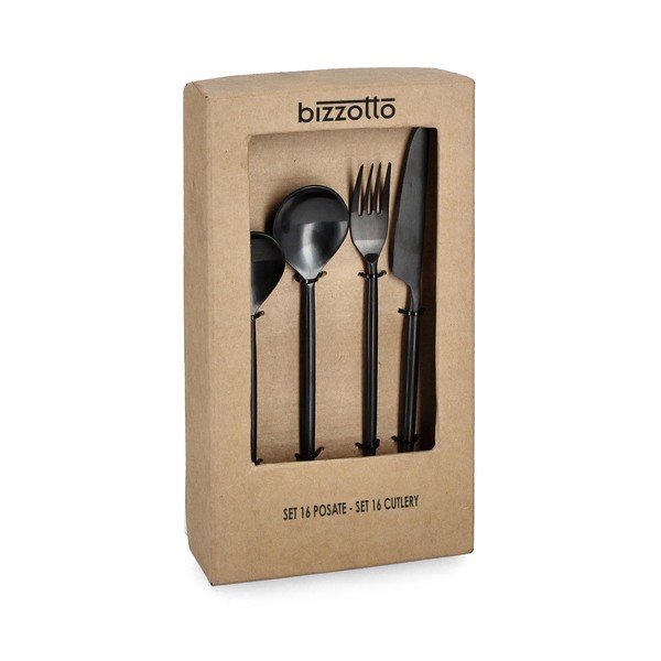 Czarne sztućce 16 szt. ze stali nierdzewnej dla 4 osób Bronte – Bizzotto-image-1
