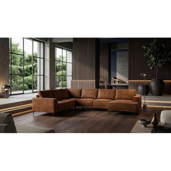 Koniakowy narożnik z imitacji skóry (prawostronny/w kształcie litery U) Copenhagen – Scandic-image-1