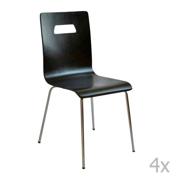 Zestaw 4 czarnych krzeseł z siedziskami z drewna brzozowego Evergreen House