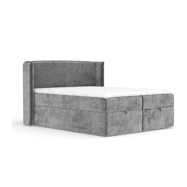 Szare łóżko boxspring ze schowkiem 160x200 cm Passion – Maison de Rêve