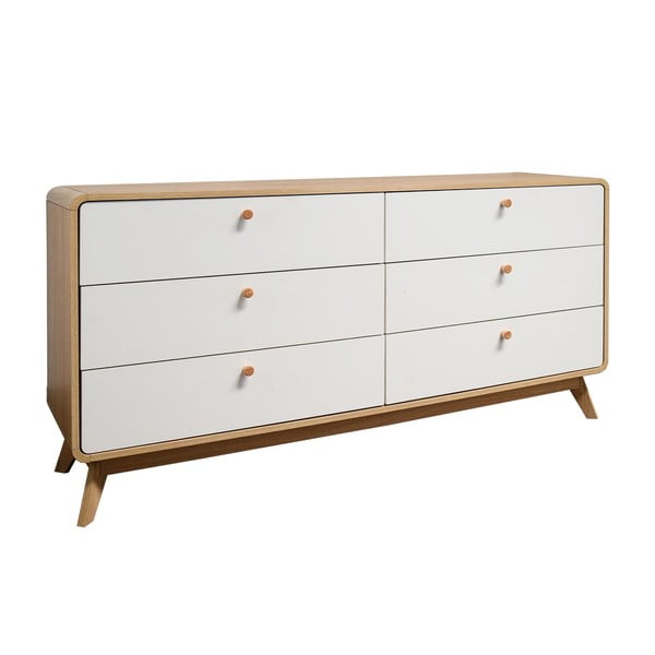 Biało-naturalna kolorze niska komoda w dekorze dębu 150x74 cm Caitlin – Støraa-image-2