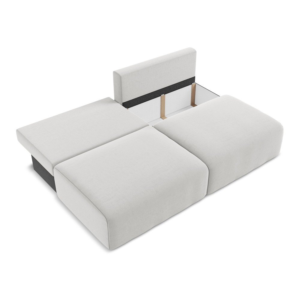 Jasnoszara aksamitna rozkładana sofa ze schowkiem 216 cm Kalena – Makamii (zdjęcie 6)