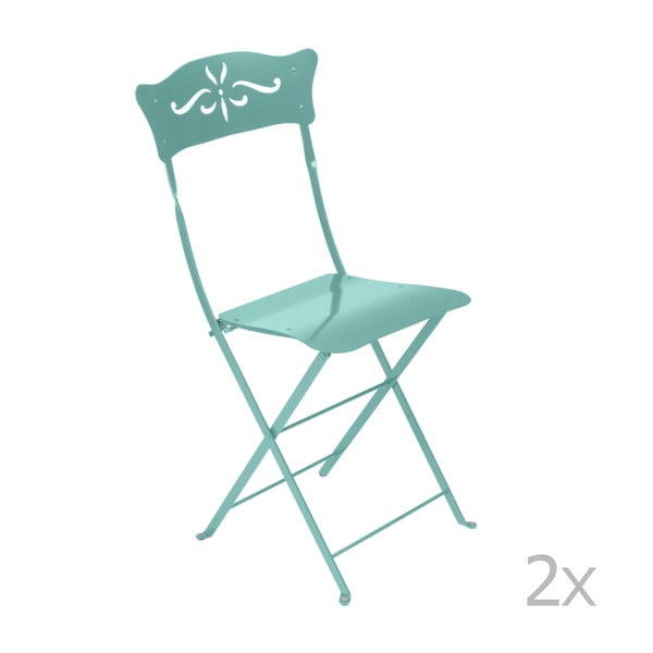 Komplet 2 niebieskich metalowych składanych krzeseł ogrodowych Fermob Bagatelle