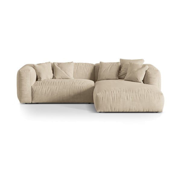 Beżowy aksamitny narożnik modułowy (prawostronny/z szezlongiem) Martina – Micadoni 