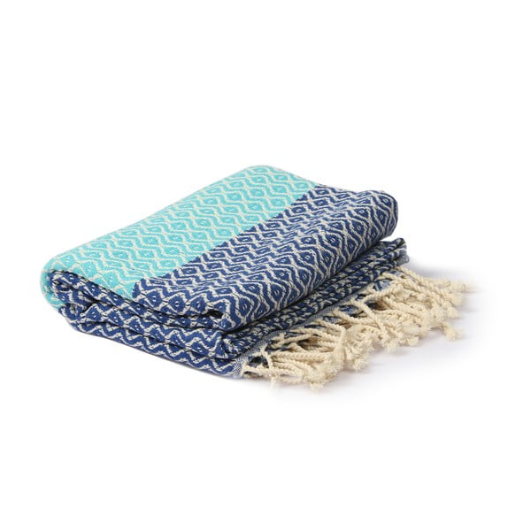 Niebiesko-turkusowy ręcznik hammam Spa Time Dot, 95x180 cm