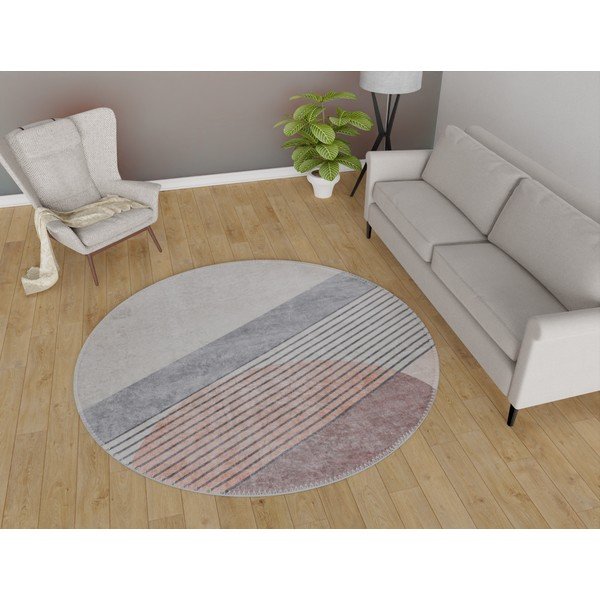 Jasnoróżowo-jasnoszary okrągły dywan odpowiedni do prania ø 80 cm Yuvarlak – Vitaus-image-1