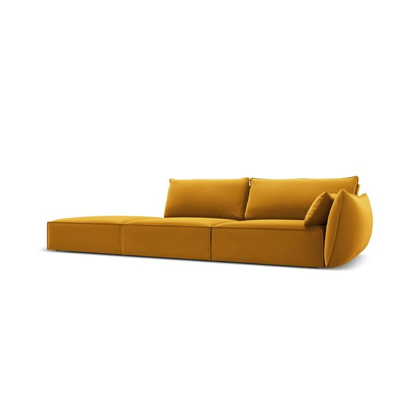 Musztardowa aksamitna sofa prawostronna 264 cm Vanda – Mazzini Sofas-image-2
