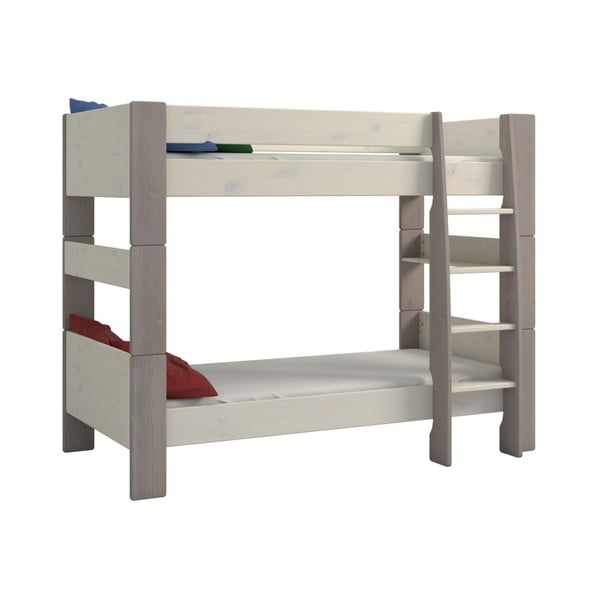 Mlecznobiałe dziecięce łóżko piętrowe z drewna sosnowego z szarymi nogami Steens For Kids, wys. 164 cm