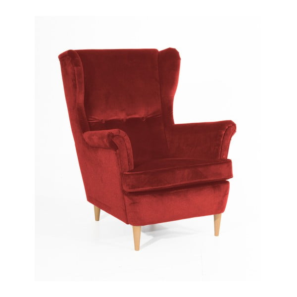 Czerwony fotel z jasnobrązowymi nogami Max Winzer Clint Suede