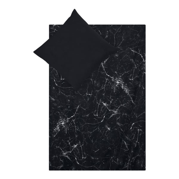 Czarna pościel jednoosobowa z perkalu bawełnianego Westwing Collection Malin, 155x220 cm