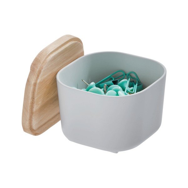 Szary pojemnik z pokrywką z drewna paulownia iDesign Eco, 9x9 cm-image-2