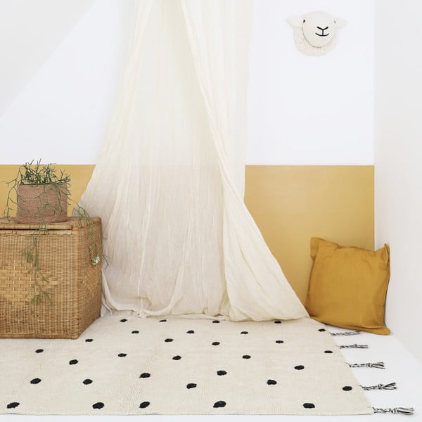 Czarno-kremowy bawełniany dywan tkany ręcznie odpowiedni do prania 100x150 cm Nümi Black – Nattiot-image-1