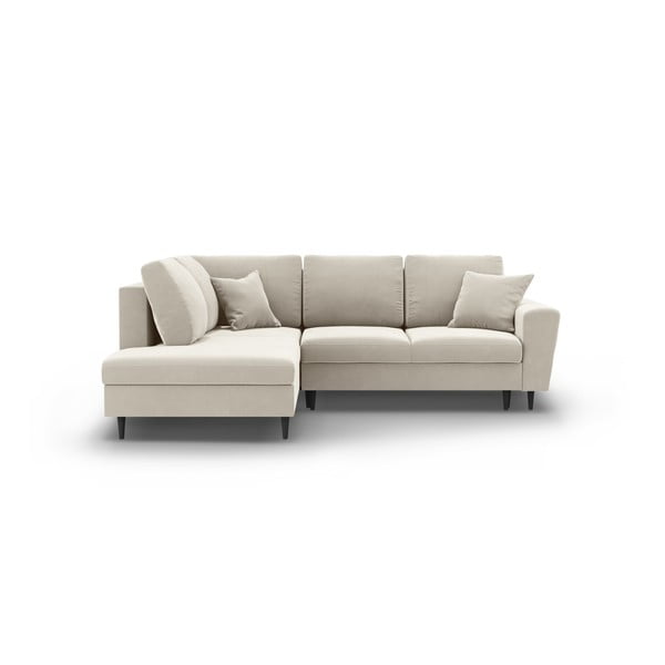 Beżowy aksamitny rozkładany narożnik ze schowkiem (lewostronny/w kształcie litery L) Kyoto – Cosmopolitan Design