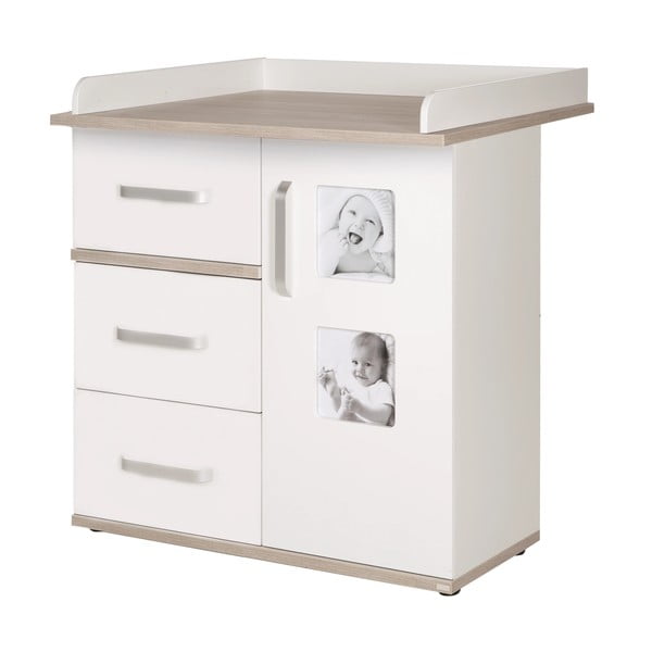 Biała wysoka komoda dziecięca w dekorze wiązu z przewijakiem 94x102 cm Moritz – Roba