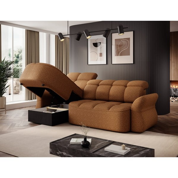 Żółty/brązowy aksamitny rozkładany/ze schowkiem narożnik (lewostronny/z szezlongiem) Beneth – ELTAP-image-4