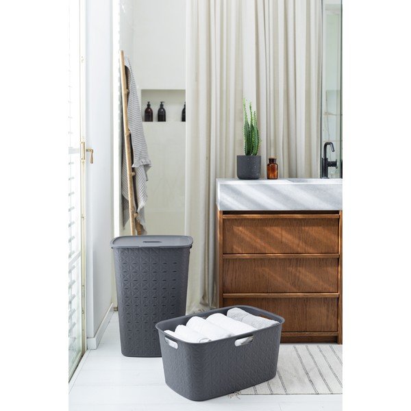 Ciemnoszary plastikowy kosz na pranie 56 l Softex – Curver-image-1