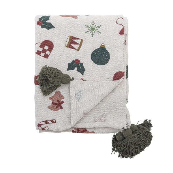 Biały koc ze świątecznym motywem 130x160 cm Yule – Bloomingville