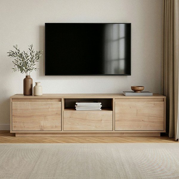 Szafka pod TV w dekorze dębu w naturalnym kolorze 160x42x30 cm Sentinel – Kalune Design-image-2