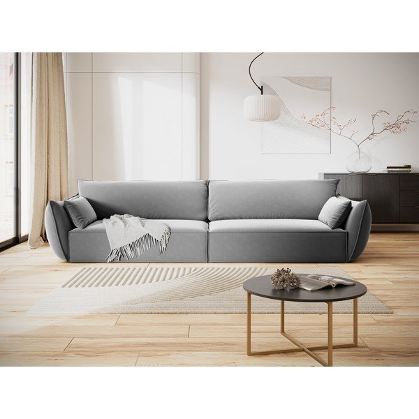 Jasnoszara aksamitna sofa 248 cm Vanda – Mazzini Sofas-image-1