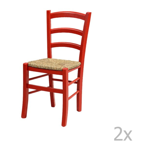 Zestaw 2 czerwonych krzeseł z litego drewna Crido Consulting Straw