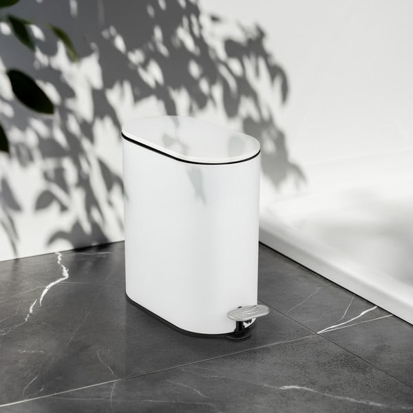 Stalowy kosz na śmieci z pedałem w matowym białym kolorze 5 l Collungo – Wenko-image-1