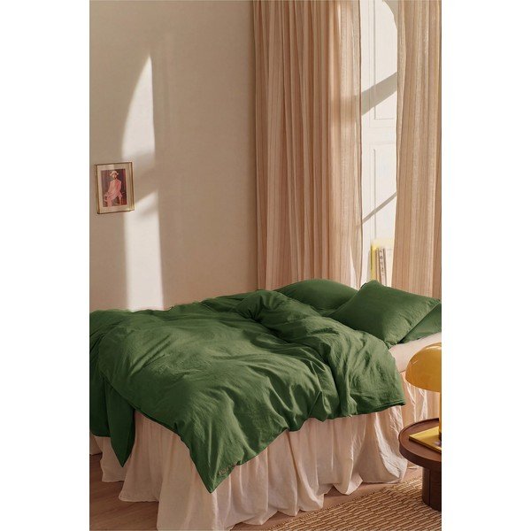 Zielona pościel jednoosobowa z mieszanki lnu 150x200 cm Elly – Ellos Home-image-1