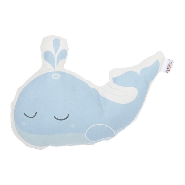 Niebieska poduszka dziecięca z domieszką bawełny Mike & Co. NEW YORK Pillow Toy Whale, 35x24 cm