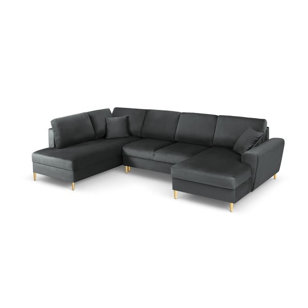 Ciemnoszary aksamitny rozkładany narożnik ze schowkiem (lewostronny/w kształcie litery U) Kyoto – Cosmopolitan Design-image-1