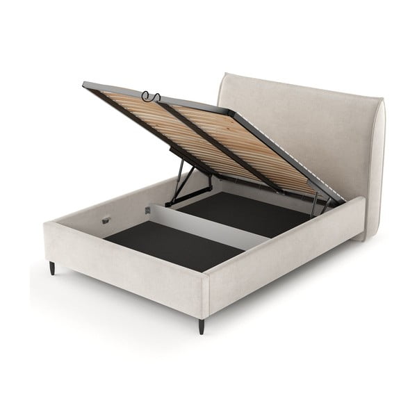 Kremowe tapicerowane łóżko dwuosobowe ze schowkiem i stelażem 180x200 cm Shell – Maison de Rêve-image-3