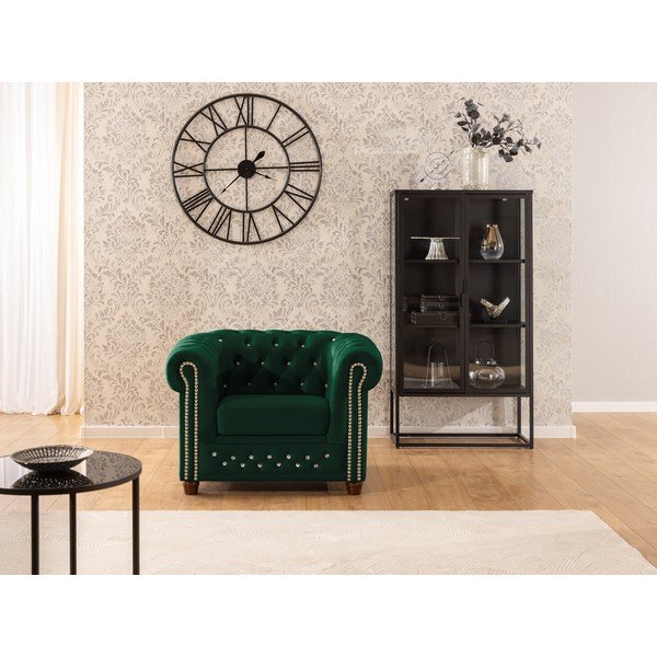 Zielony aksamitny fotel typu chesterfield York Blik – Ropez-image-1