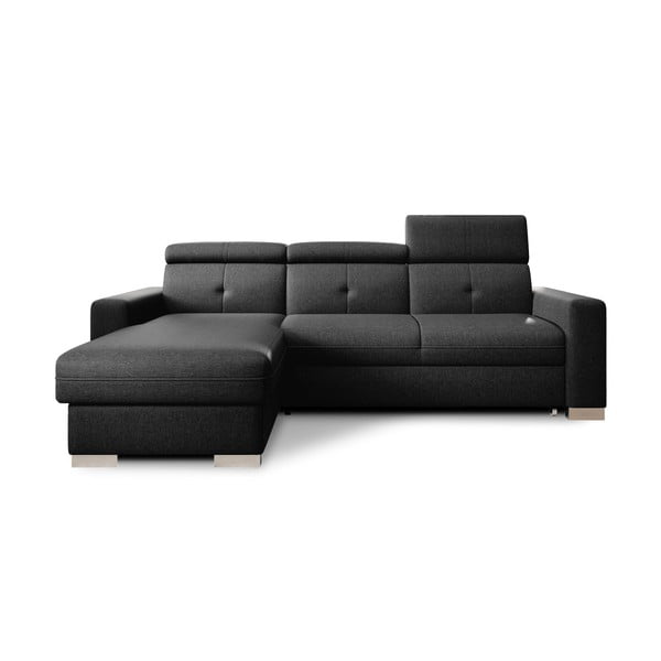 Czarny rozkładany/ze schowkiem narożnik (lewostronny/z szezlongiem) Fresia – ELTAP