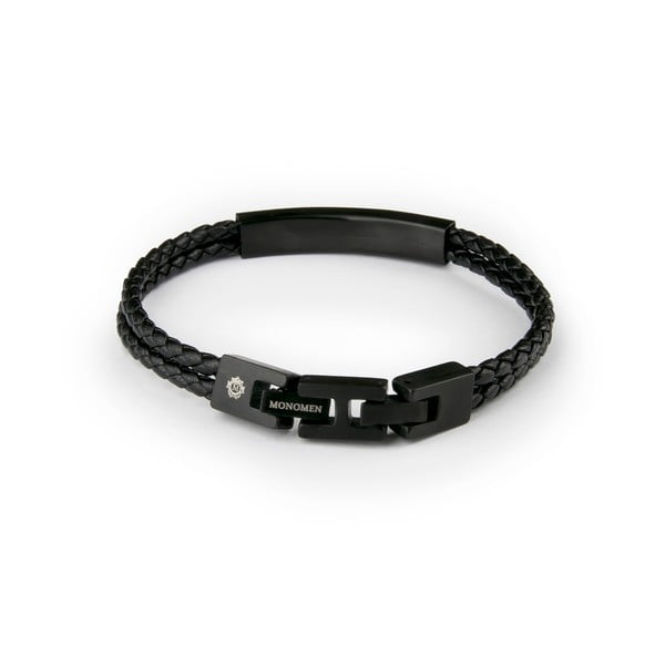 Męska czarna bransoletka z prawdziwej skóry Monomen Double Braid-image-2