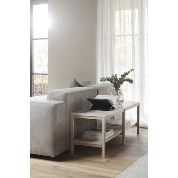 Biało-naturalna konsola z kamiennym blatem 140x40 cm Orwel – Rowico-image-1