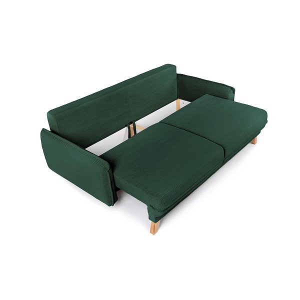 Ciemnozielona sztruksowa rozkładana/ze schowkiem sofa 218 cm Tori – Bonami Selection-image-3