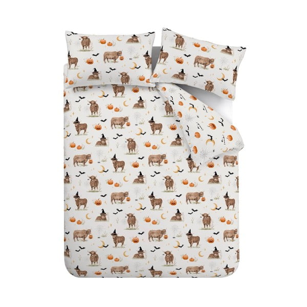 Szarobeżowa pościel dwuosobowa 200x200 cm Halloween Highland Cow – Catherine Lansfield