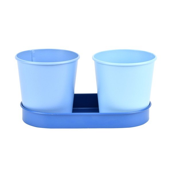 Zestaw 2 metalowych doniczek z ciemnoniebieską podstawką Esschert Design Gardener-image-2