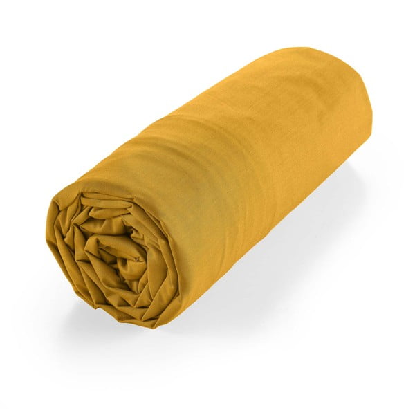 Żółte prześcieradło z bawełny organicznej z gumką 160x200 cm Biolina – douceur d'intérieur-image-4