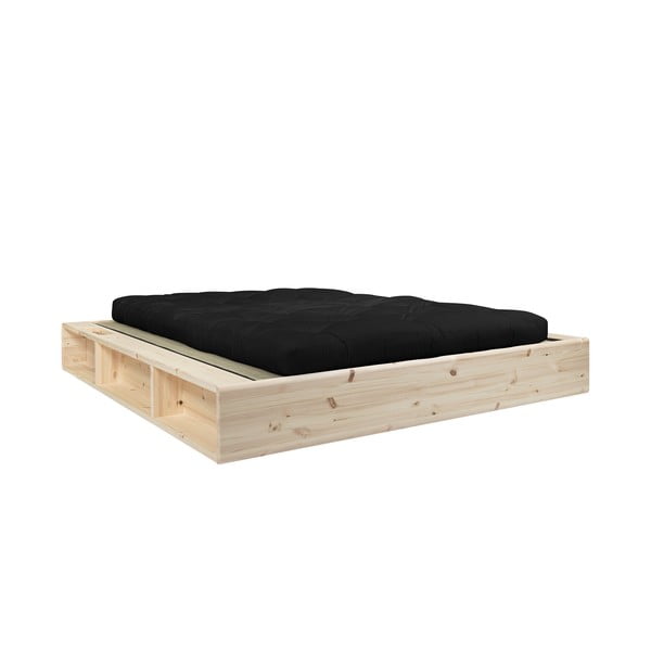Łóżko dwuosobowe z litego drewna z czarnym futonem Double Latex i tatami Karup Design Ziggy, 160x200 cm