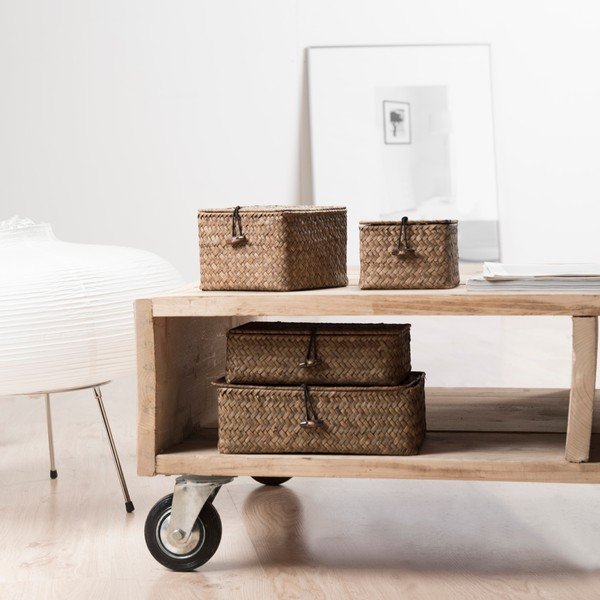 Zestaw 2 ciemnobrązowych koszyków trzcinowych Compactor Lidwhite-image-1