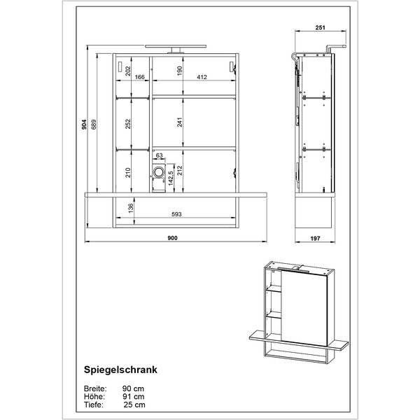Ciemnoszara wisząca szafka łazienkowa z lustrem w dekorze dębu 90x91 cm Avellino – Germania-image-3