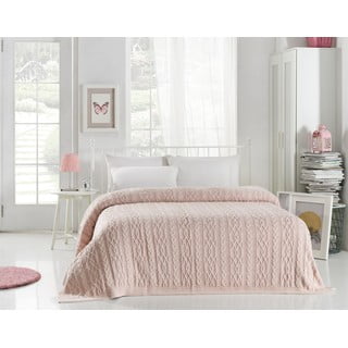 Jasnoróżowa narzuta na łóżko z domieszką bawełny Homemania Decor Knit, 220x240 cm