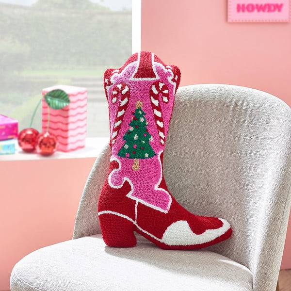 Poduszka dekoracyjna ze świątecznym motywem z materiału bouclé 48x35 cm Santa's Howdy Christmas Boot – Catherine Lansfield-image-1