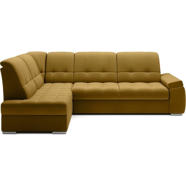 Żółty aksamitny rozkładany/ze schowkiem narożnik (lewostronny/w kształcie litery L) Sado – ELTAP